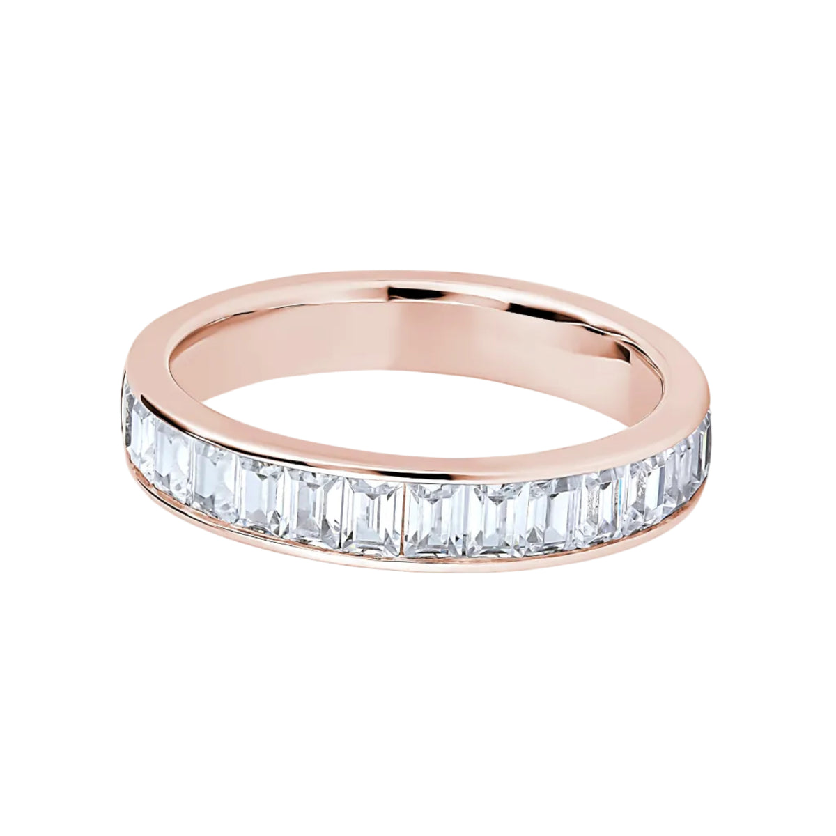 Baguette Diamond Rose Gold Ring, Channel Set Half Eternity | ET1211
