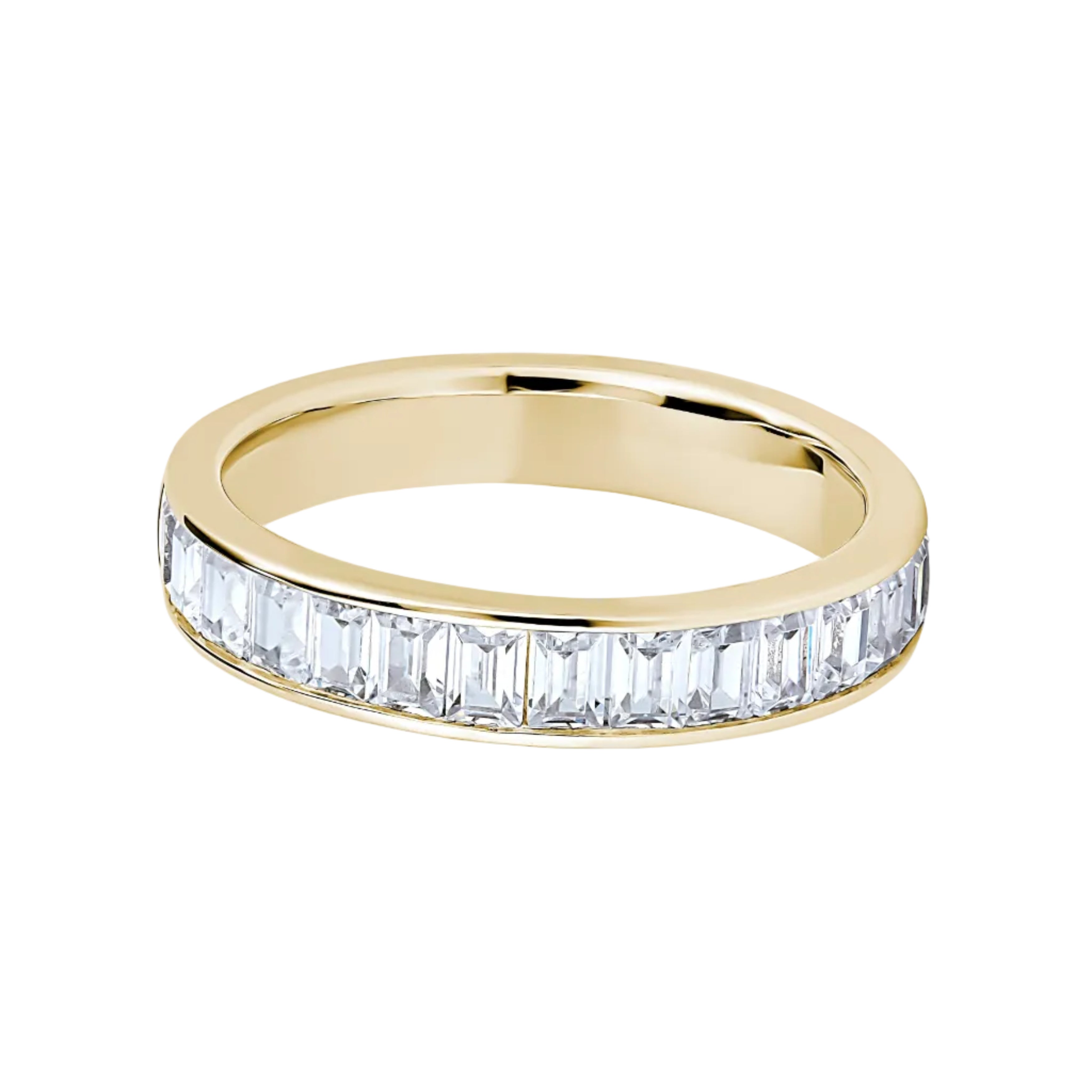 Baguette Diamond Yellow Gold Ring, Channel Set Half Eternity | ET1211