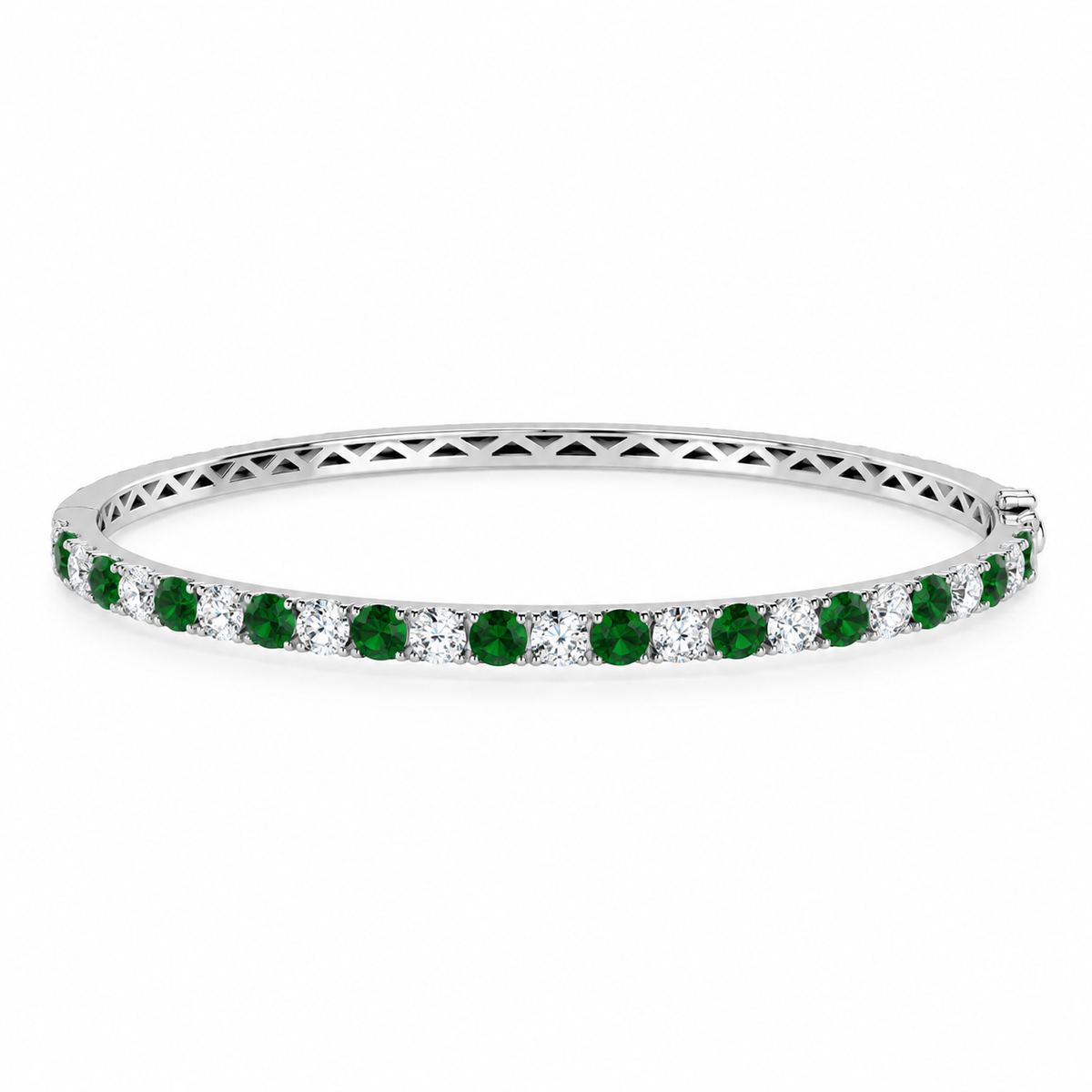 Round Diamond & Emerald Bangle | Hinge & Clasp Claw Set | BG1003EM
