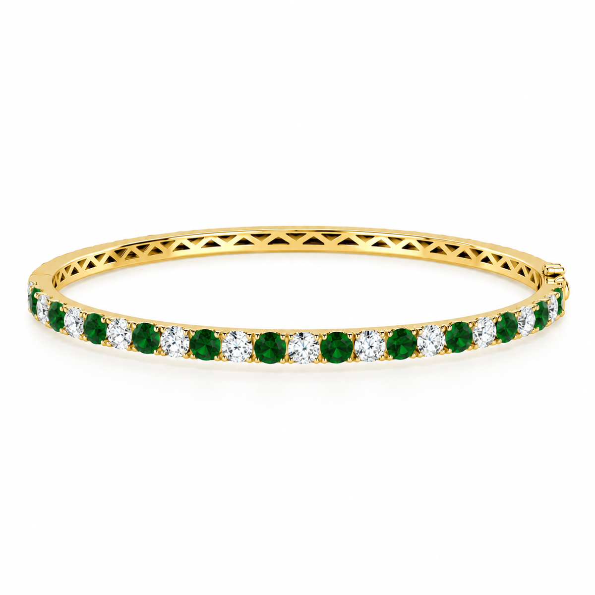 Round Diamond & Emerald Bangle | Hinge & Clasp Claw Set | BG1003EM