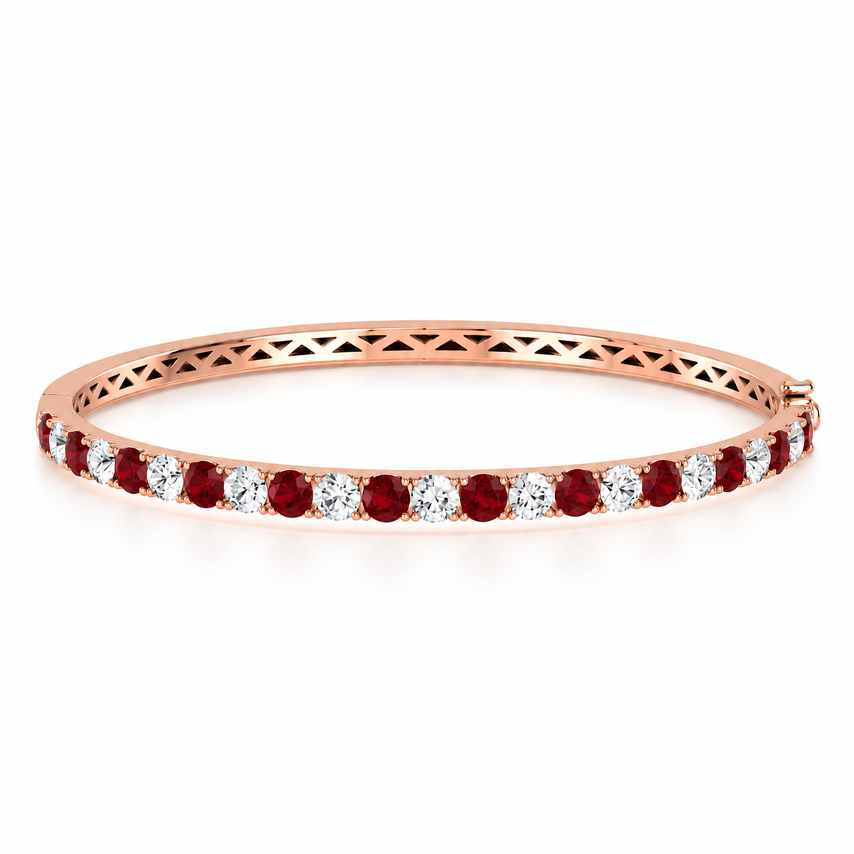 Round Diamond & Ruby Bangle | Hinge & Clasp Claw Set | BG1003RU