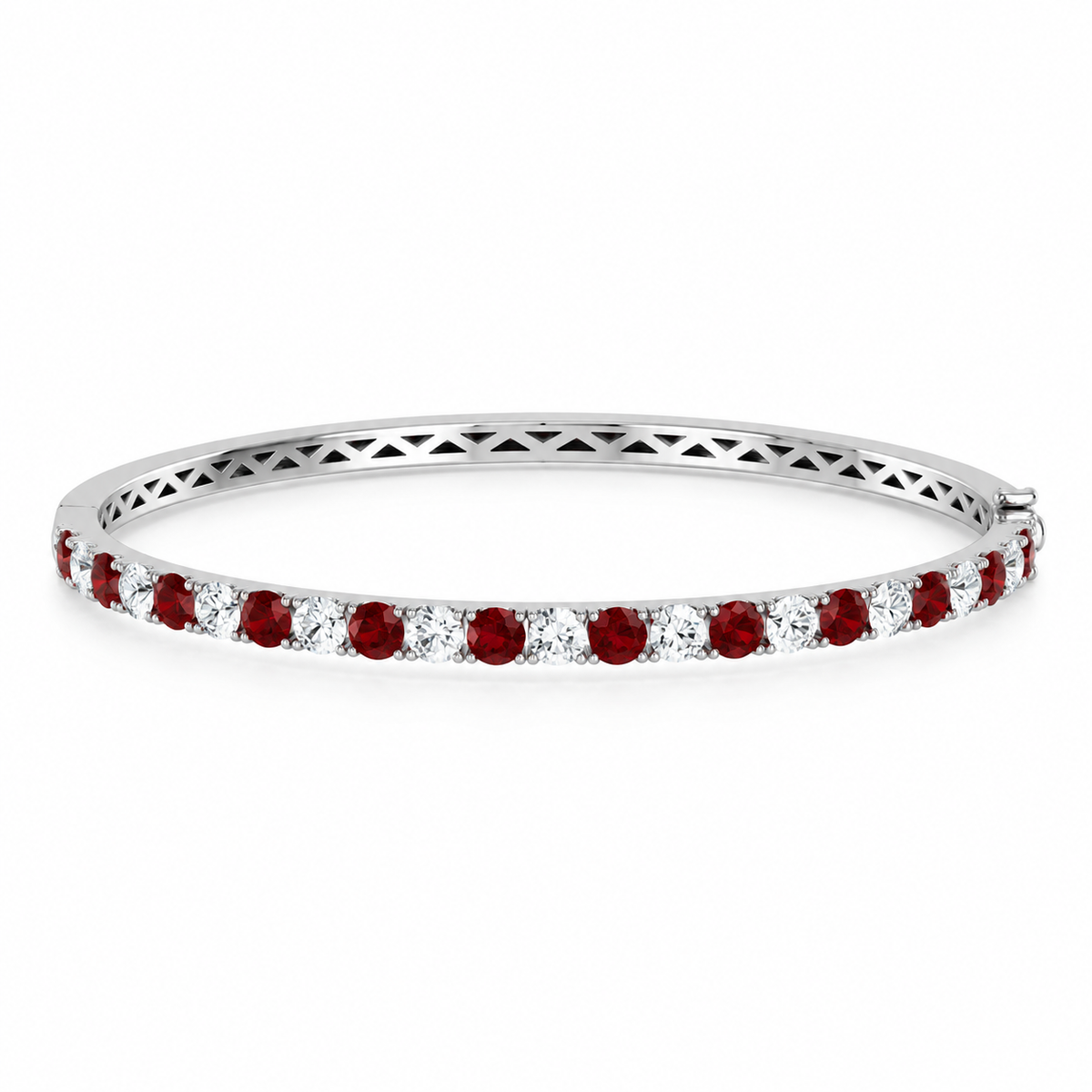 Round Diamond & Ruby Bangle | Hinge & Clasp Claw Set | BG1003RU
