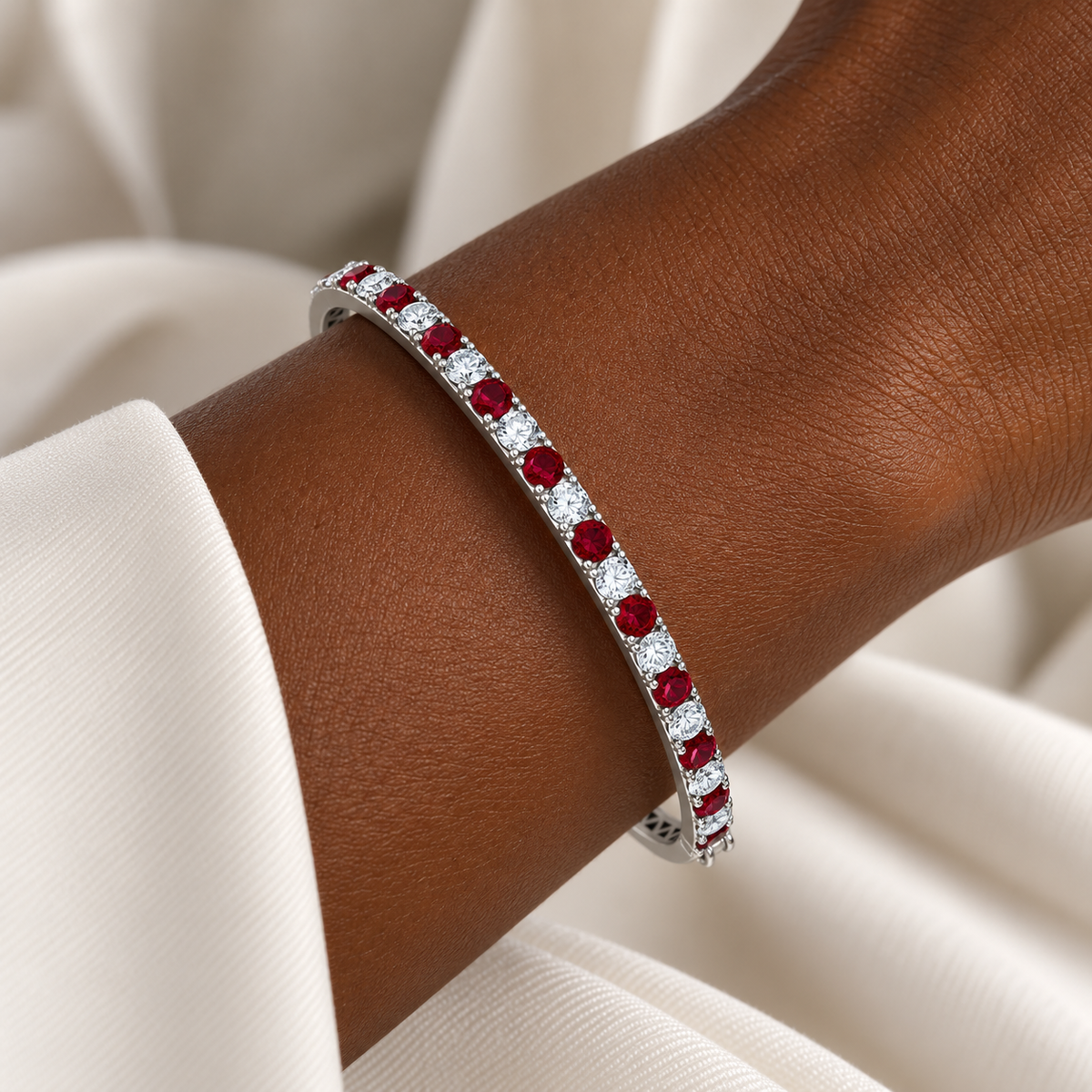 Round Diamond & Ruby Bangle | Hinge & Clasp Claw Set | BG1003RU