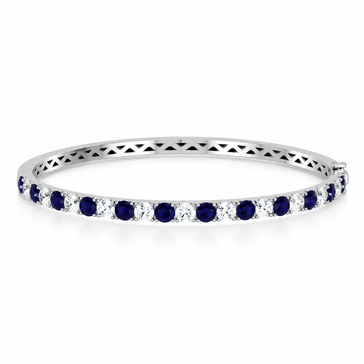 Round Diamond & Sapphire White Gold Bangle | Hinge & Clasp Claw Set | BG1003SA
