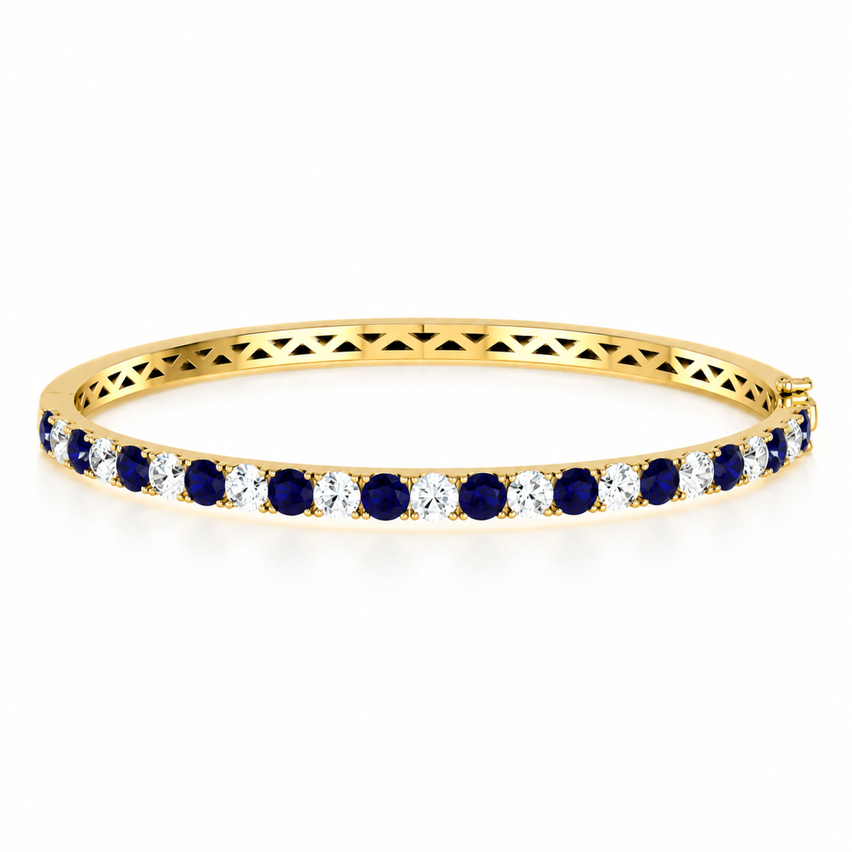 Round Diamond & Sapphire Yellow Gold Bangle | Hinge & Clasp Claw Set | BG1003SA
