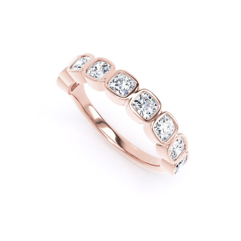 Cushion Diamond Rose Gold Ring, Bezel Set Half Eternity | ET1235