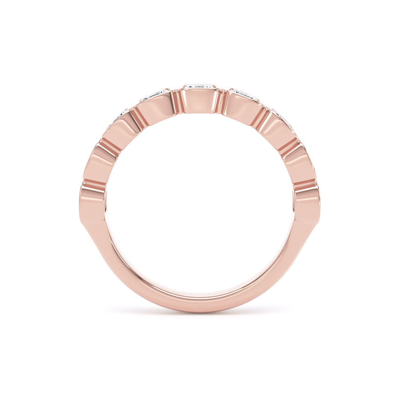 Cushion Diamond Rose Gold Ring, Bezel Set Half Eternity | ET1235