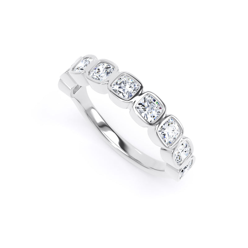 Cushion Diamond Platinum Ring, Bezel Set Half Eternity | ET1235