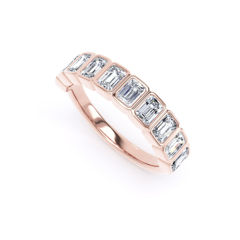 Emerald Diamond Rose Gold Ring, Bezel Set Half Eternity | ET1232