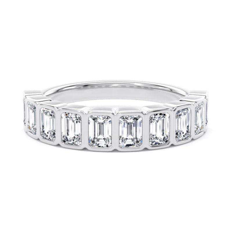 Emerald Diamond Platinum Ring, Bezel Set Half Eternity | ET1232