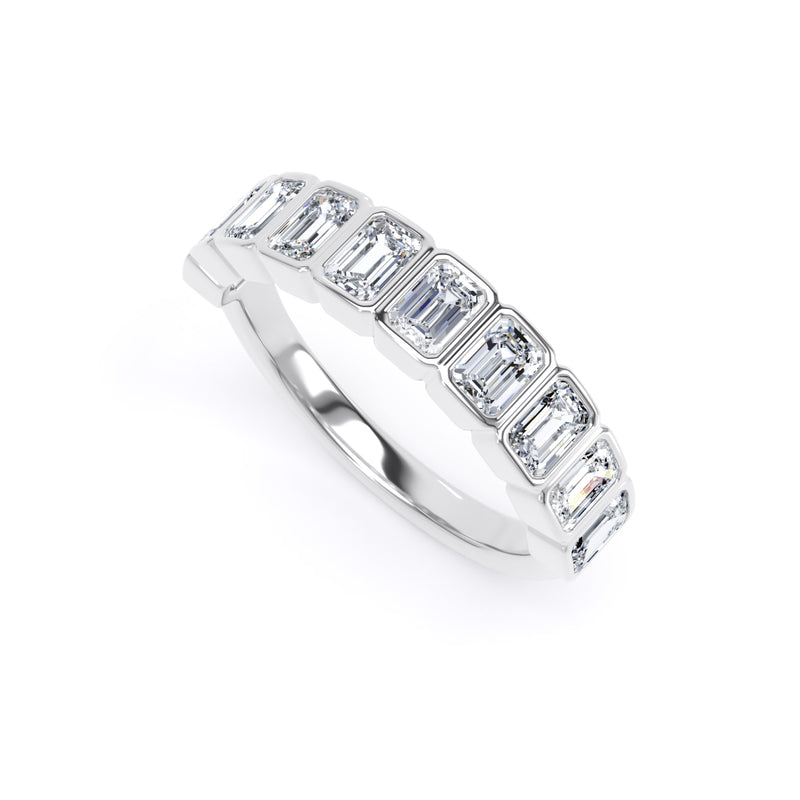 Emerald Diamond Platinum Ring, Bezel Set Half Eternity | ET1232