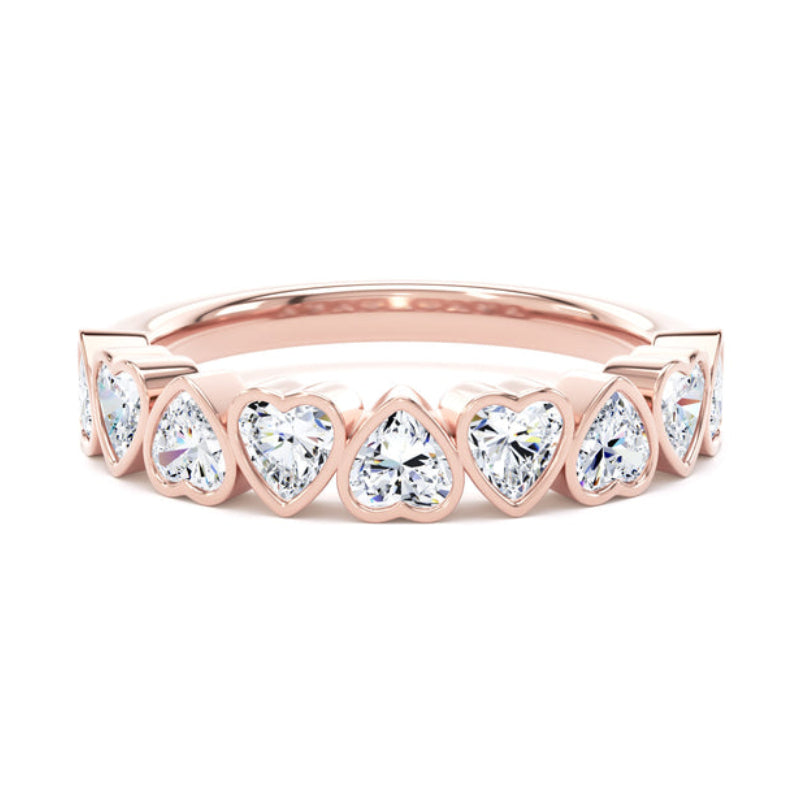 Heart Diamond Rose Gold Ring, Bezel Set Half Eternity | ET1236