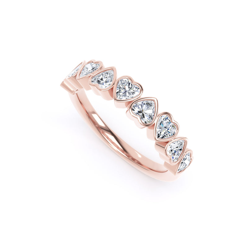 Heart Diamond Rose Gold Ring, Bezel Set Half Eternity | ET1236