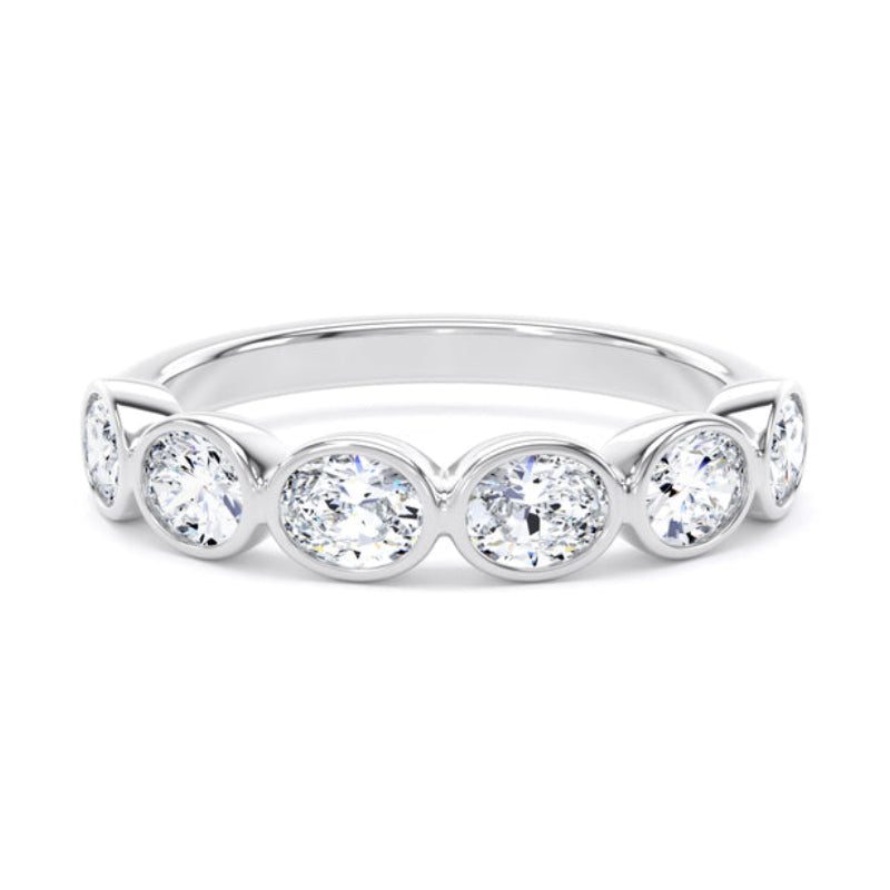 Oval Diamond White Gold Ring, Landscape Bezel Set Half Eternity | ET1233