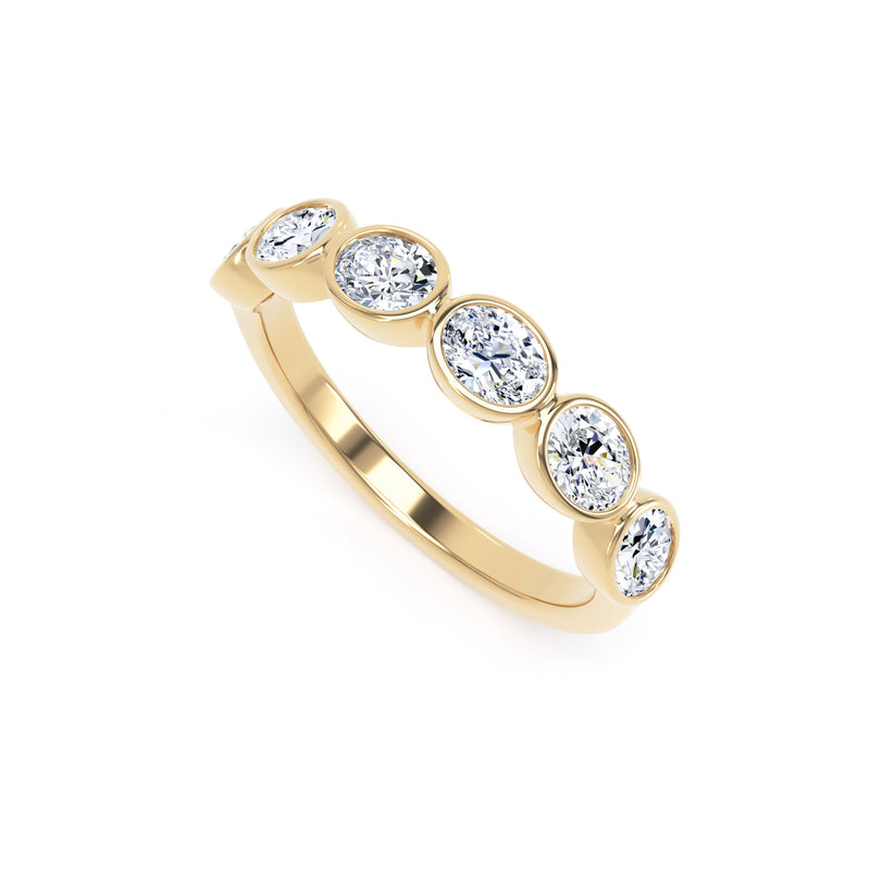 Oval Diamond Yellow Gold Ring, Landscape Bezel Set Half Eternity | ET1233