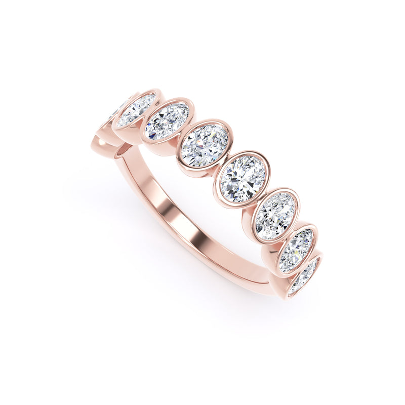 Oval Diamond Rose Gold Ring, Bezel Set Half Eternity | ET1234