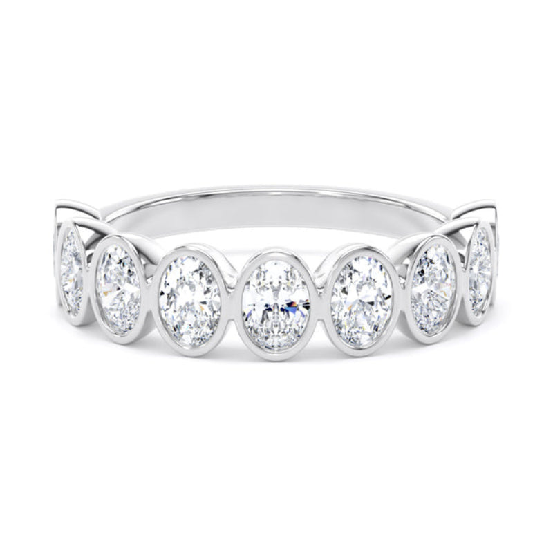 Oval Diamond Platinum Ring, Bezel Set Half Eternity | ET1234