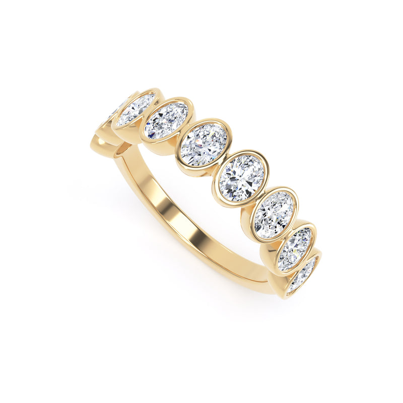 Oval Diamond Yellow Gold Ring, Bezel Set Half Eternity | ET1234