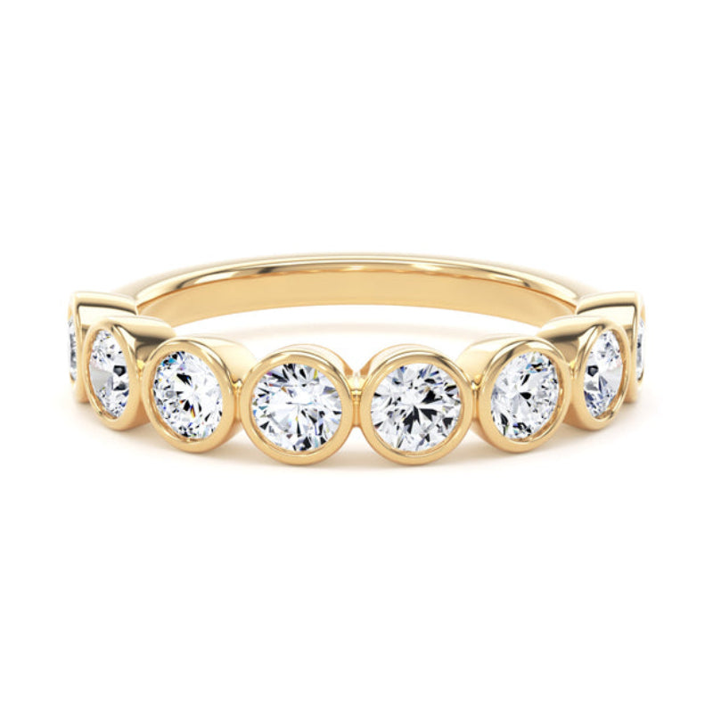 Round Diamond Yellow Gold Ring, Bezel Set Half Eternity | ET1231