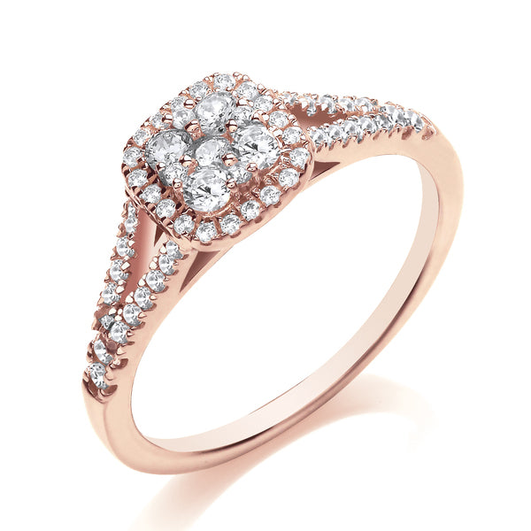 Round Diamond Cluster Ring, Split Diamond Band | CCW01