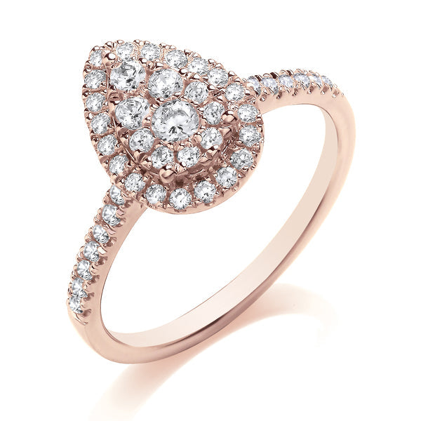 Round Rose Gold Pear Shaped Cluster Ring, Fishtail Shoulder Set | CDW01