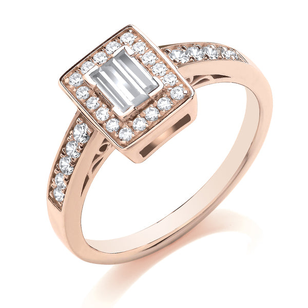 Emerald & Round Diamond Cluster Ring | CEG01