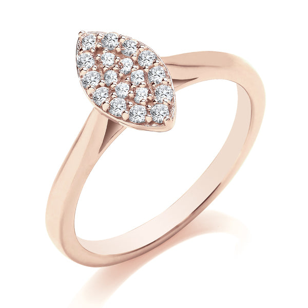 Round Rose Gold Pear Shaped Cluster Ring, Cathedral | CMP01