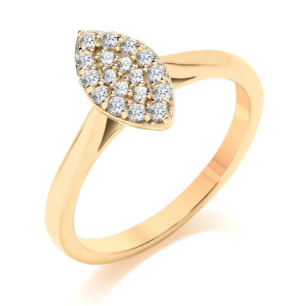 Round Yellow Gold Pear Shaped Cluster Ring, Cathedral | CMP01
