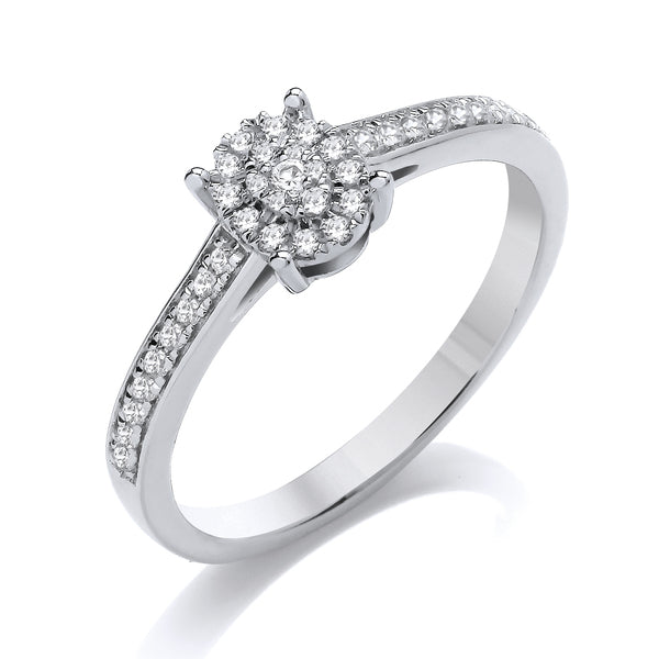 Round Platinum Cluster Ring, Grain Shoulder Set | COG01
