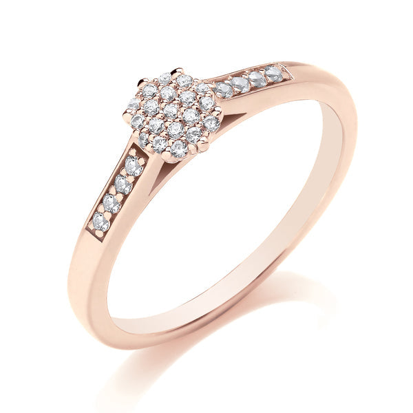 Round Rose Gold Cluster Ring, Shared Shoulder Set | COG02