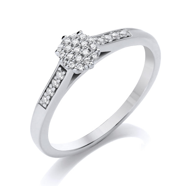 Round Platinum Cluster Ring, Shared Shoulder Set | COG02