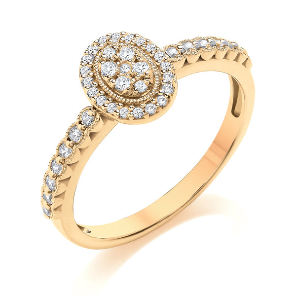 Round Diamond Cluster Ring, Millgrain Bezel Band | COM01