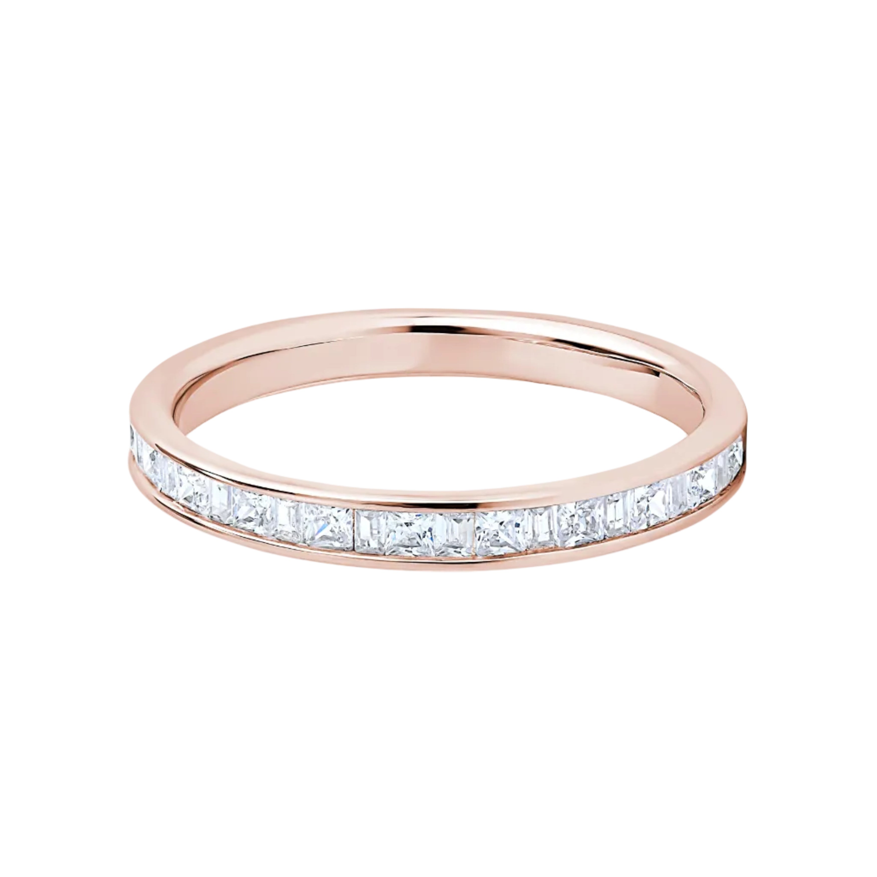 Princess & Baguette Diamond Rose Gold Ring, Channel Set Half Eternity | ET1209