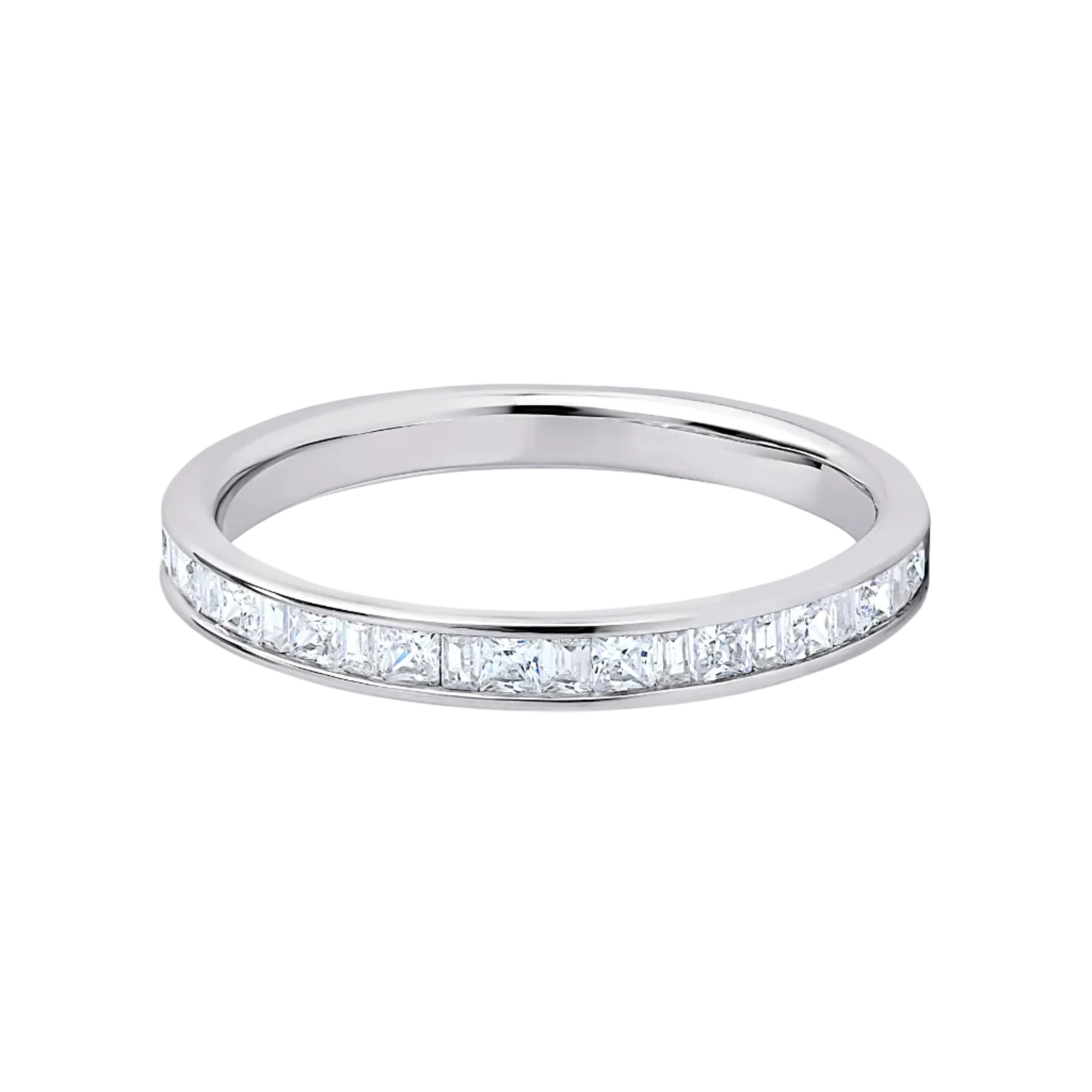 Princess & Baguette Diamond White Gold Ring, Channel Set Half Eternity | ET1209