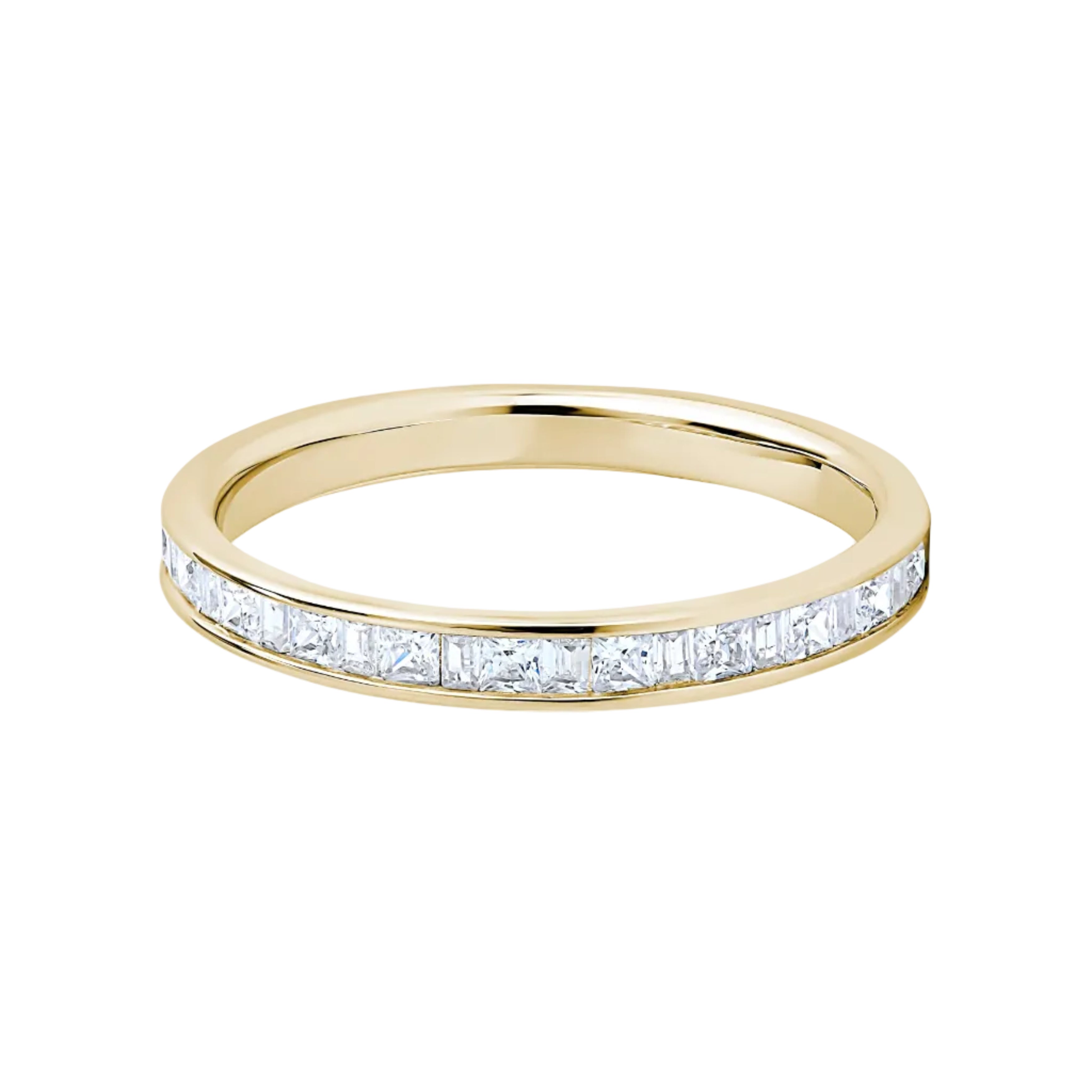 Princess & Baguette Diamond Yellow Gold Ring, Channel Set Half Eternity | ET1209
