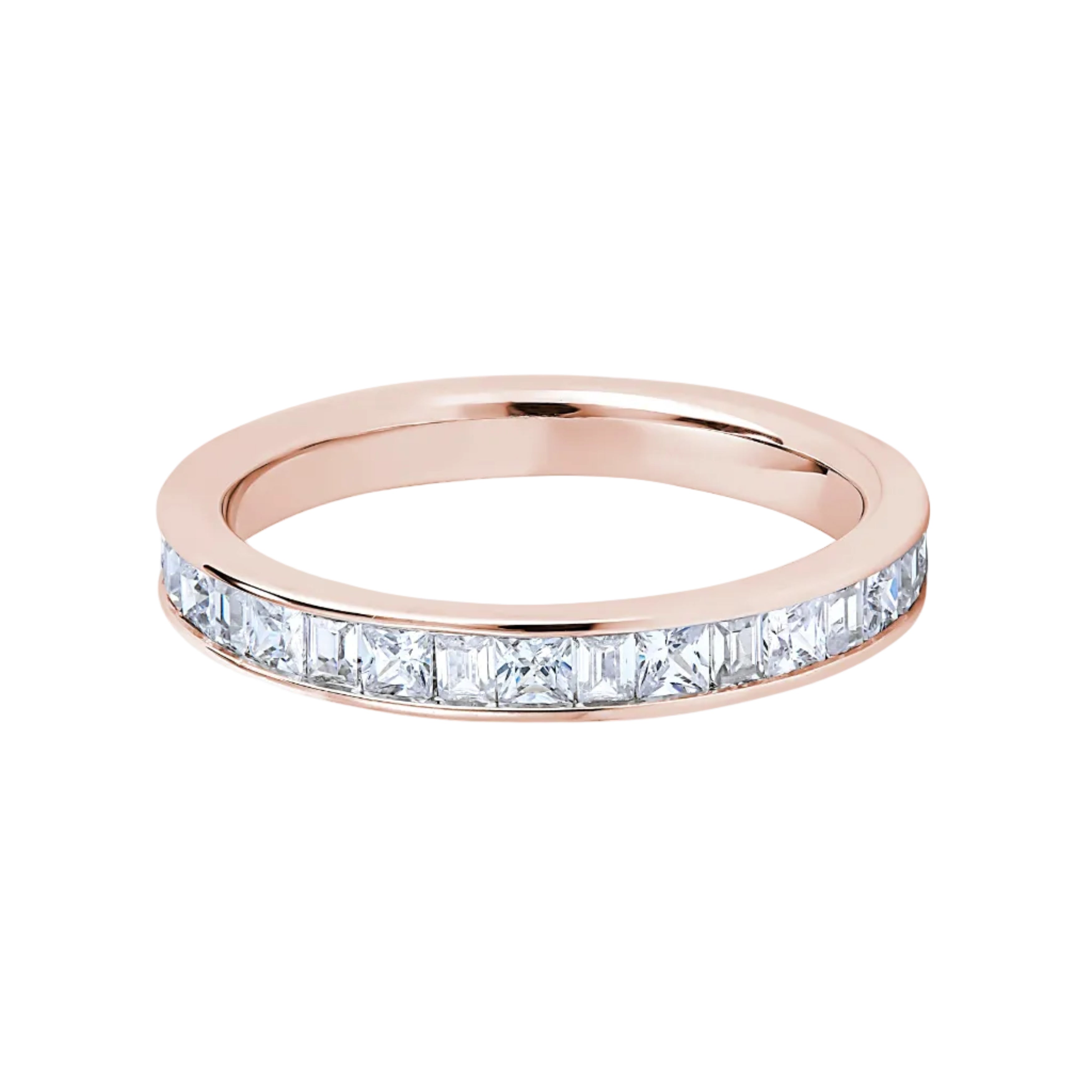 Princess & Baguette Diamond Rose Gold Ring, Channel Set Half Eternity | ET1209