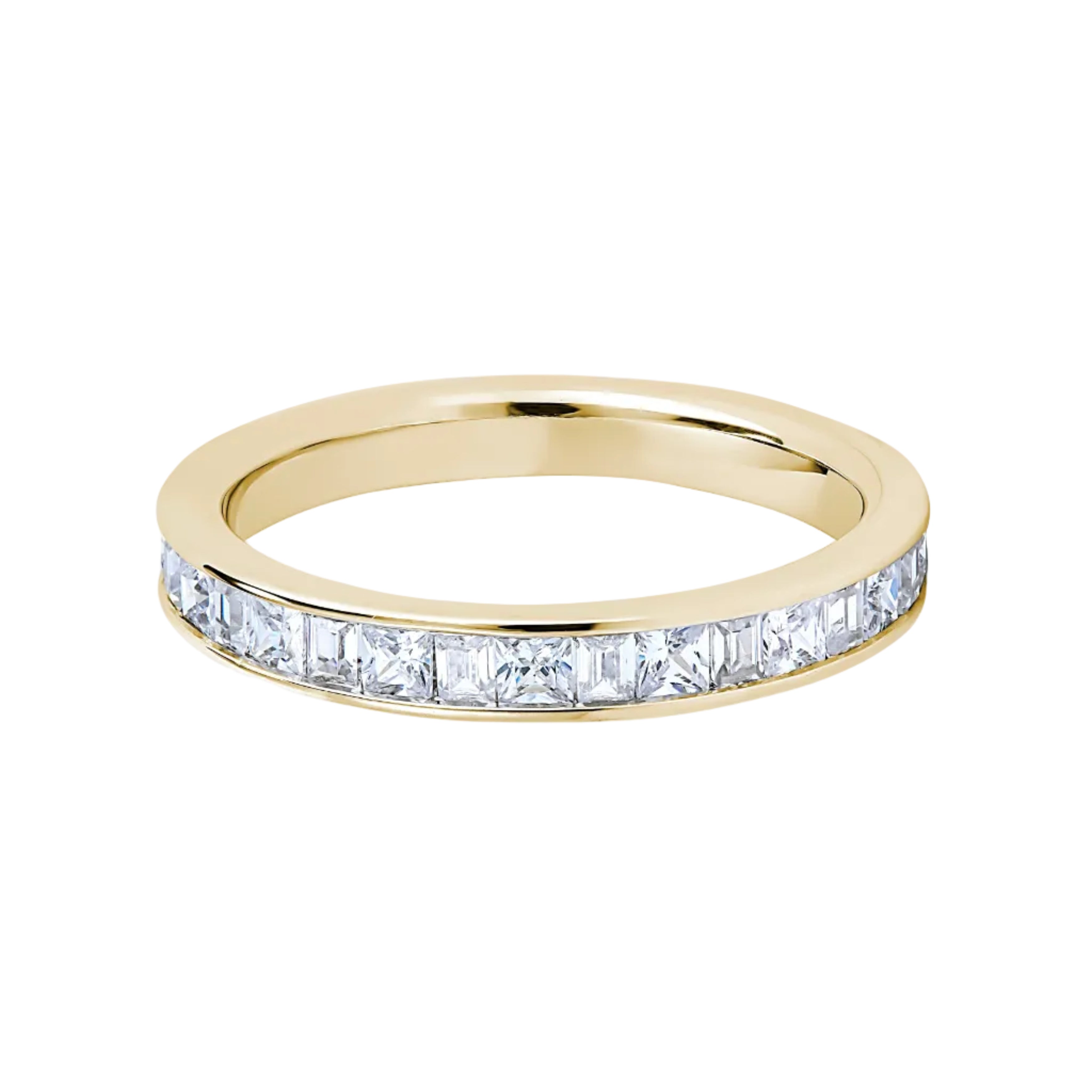 Princess & Baguette Diamond Yellow Gold Ring, Channel Set Half Eternity | ET1209