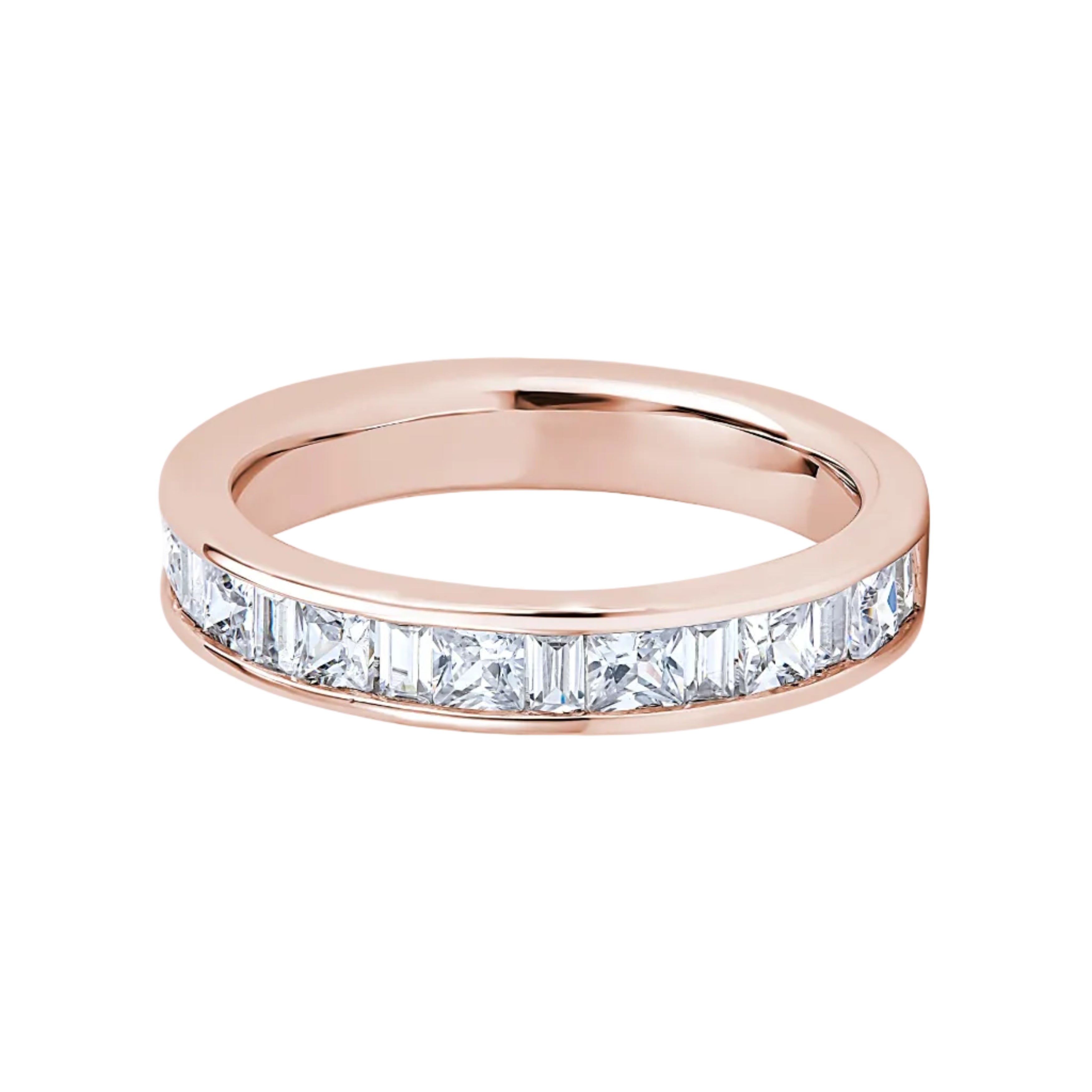 Princess & Baguette Diamond Rose Gold Ring, Channel Set Half Eternity | ET1209