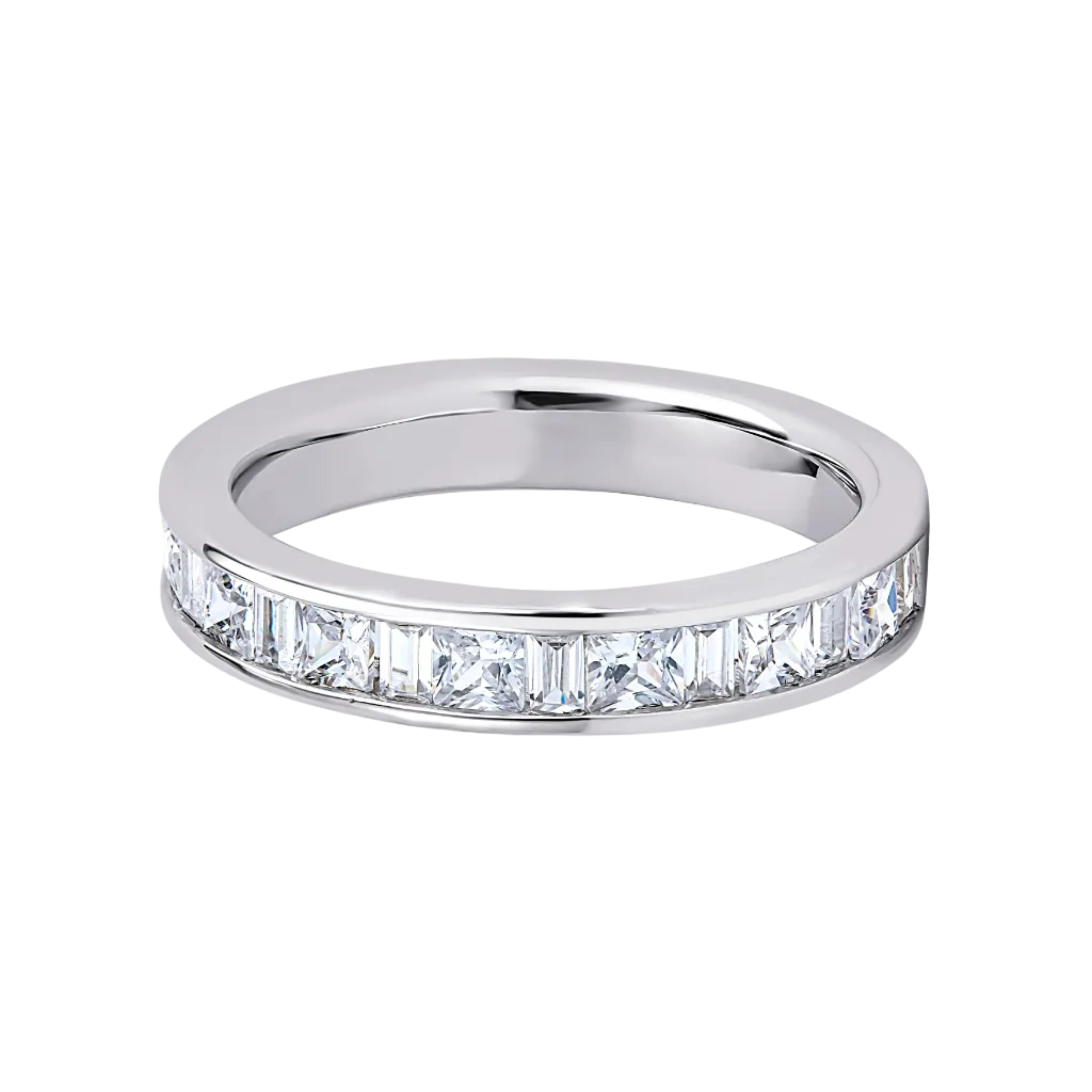 Princess & Baguette Diamond White Gold Ring, Channel Set Half Eternity | ET1209
