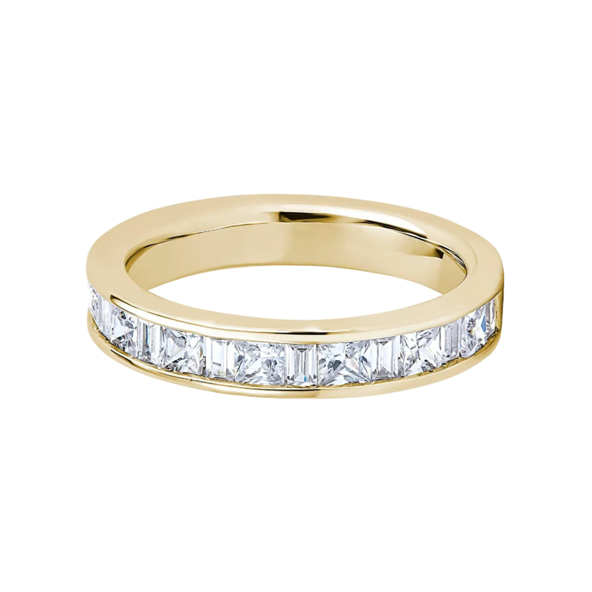 Princess & Baguette Diamond Yellow Gold Ring, Channel Set Half Eternity | ET1209