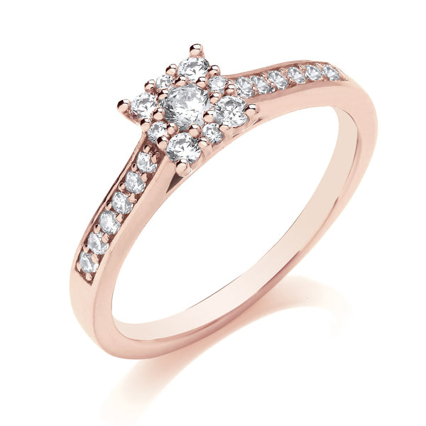 Round Rose Gold Square Shaped Cluster Ring, Shoulder Set | CPG01