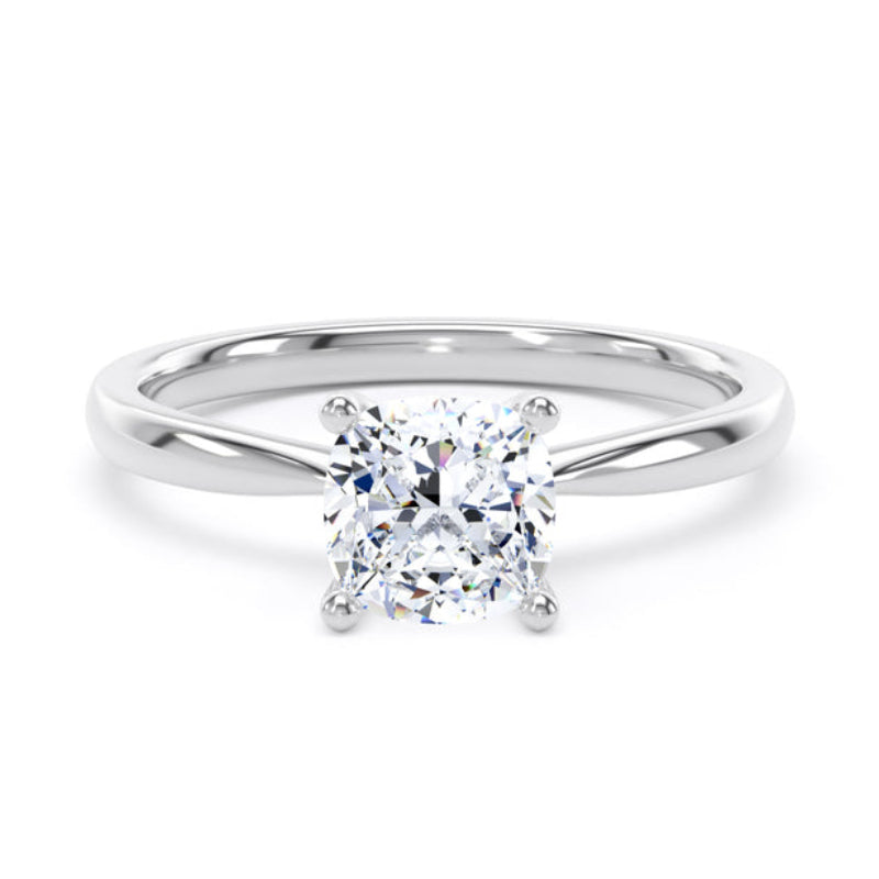 Cushion Solitaire White Gold Ring, 4 Claw Open Gallery | LGC CPP01