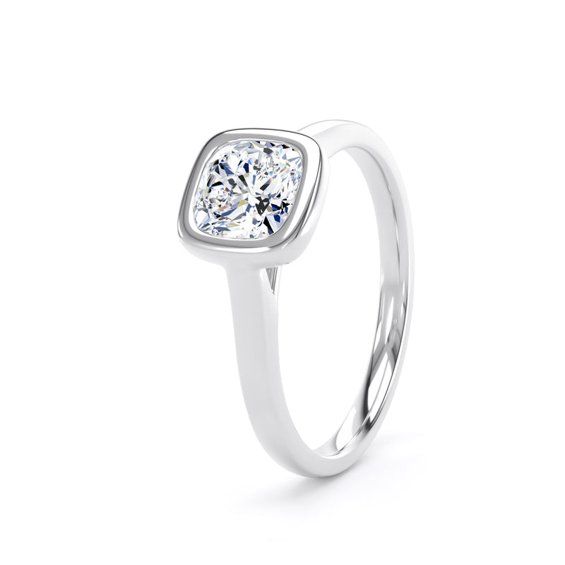 Cushion Solitaire White Gold Ring, Bezel Set | SMC CPP02
