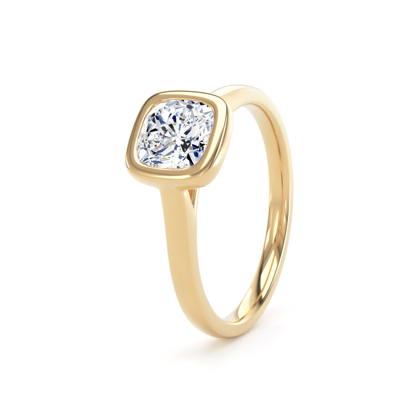 Cushion Solitaire Yellow Gold Ring, Bezel Set | SMC CPP02