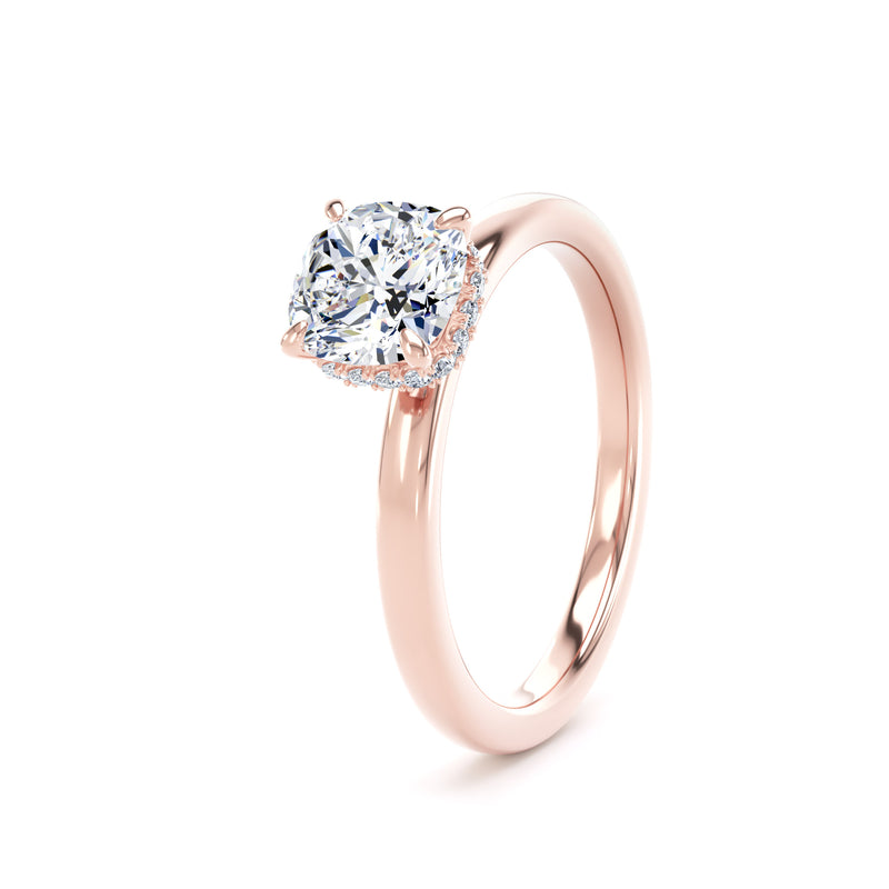 Round Hidden Halo Rose Gold Ring, Plain Band | LGR CPS01