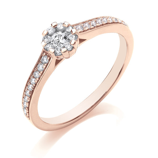 Round Rose Gold Cluster Ring, Grain Should Set | CRG02