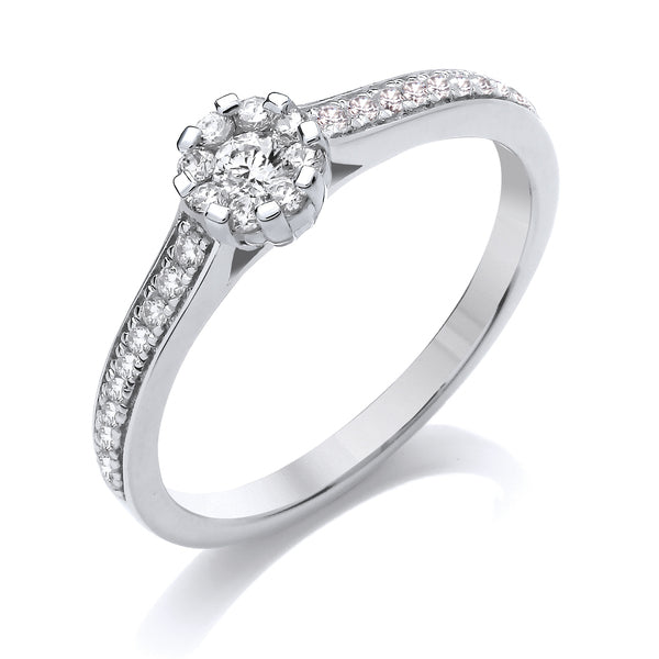 Round White Gold Cluster Ring, Grain Should Set | CRG02