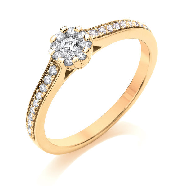 Round Yellow Gold Cluster Ring, Grain Should Set | CRG02
