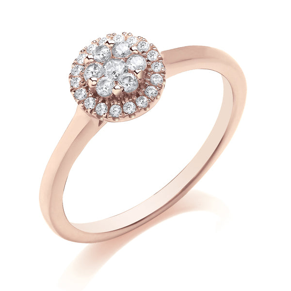 Round Halo Style Rose Gold Cluster Ring | CRP01