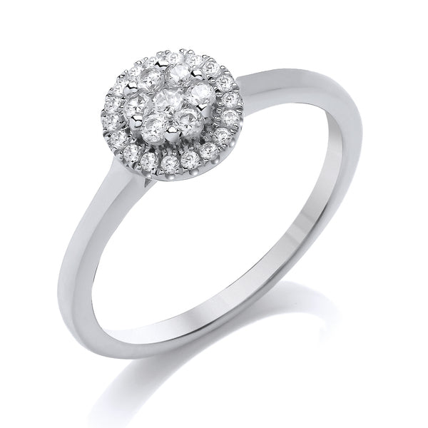 Round Halo Style White Gold Cluster Ring | CRP01